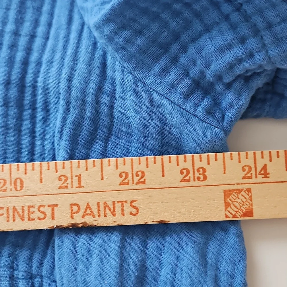 J Jill XL Crinkle Cotton Short Sleeve Midi Dress Blue 1/2button Up Ruffle Tiers - Picture 5 of 7